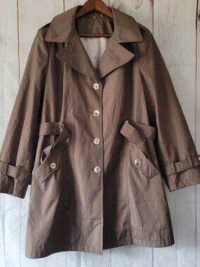 Calvin Klein Trench Coat, Women’s XL, Brown w/ Gold Accents, Classic Mid-Length
